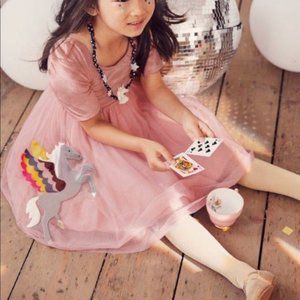 Mini Boden Velvet Appliqué Unicorn Dress Size 8-9 EUC